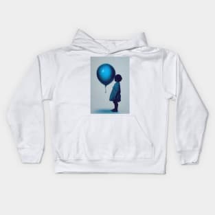 Lone child with blue balloon Kids Hoodie